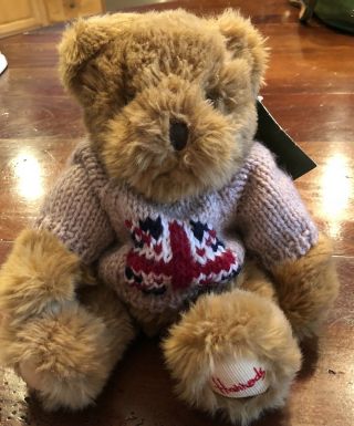 Rare Harrods Knightsbridge London Plush Union Jack Tan Sweater Teddy Bear W/ Tag