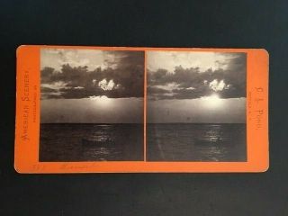 Antique Stereoview Sunset View W/ Boat Photographer C.  L.  Pond Buffalo Ny