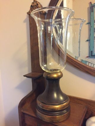 Vintage Large Glass Hurricane Lamp/candle W/ Custom Made Wooden Base 16’tall