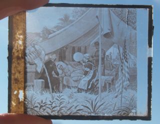 Antique Magic Lantern Slide Red Cross Medical Tent Doctor Nurses Wounded Soldier