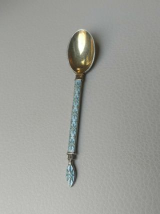 Vintage Sterling Silver Light Blue Enamel Gold Wash Demitasse Spoon,  J Tostrup