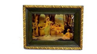 Antique Reverse Glass Painting With Wooden Frame Victorian Era