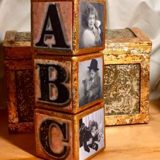 Ooak Handmade Set 3 Wooden Alphabet Blocks Aetna,  Bing,  Chad Valley Teddy Bears