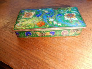 Antique Floral Blue Green & Yellow Gold Filigree Cloisonne Stamp Box