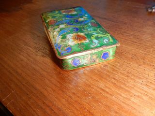 ANTIQUE FLORAL BLUE GREEN & YELLOW GOLD FILIGREE CLOISONNE STAMP BOX 2