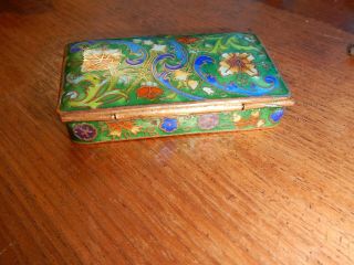 ANTIQUE FLORAL BLUE GREEN & YELLOW GOLD FILIGREE CLOISONNE STAMP BOX 3