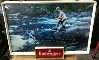 Rare Vtg.  Budweiser Beer Light (fly Fishing Scene) Price Brothers Inc. ,  Bin