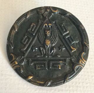 Large Antique Metal Egyptian Cat Goddess Bast Old Picture Button Unusual