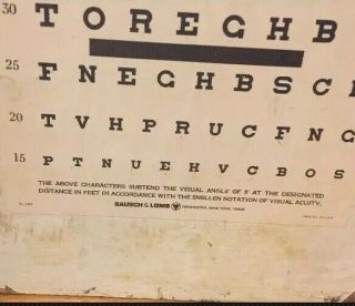 Antique Heavy Board Eye Chart Snellen ' s Test Type Bausch & Lomb 3
