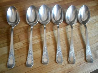 6 Vintage Fred Brodegaard Silver Plate Table Spoons With Flower Basket Design