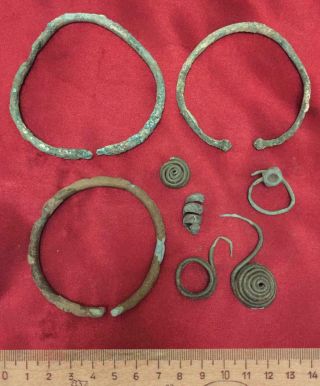 Celtic Hallstatt Culture Ancient Bronze Bracelets 12 - 8 Century Bc Rare Authent