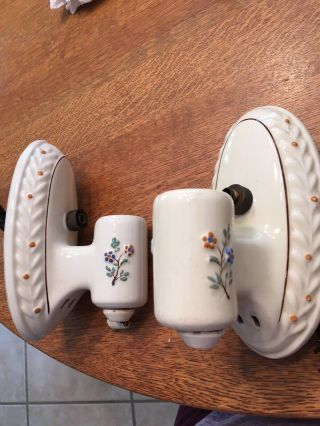 Vintage Ceramic Floral Porcelain Wall Sconces Pair Old Art Deco Light Fixture
