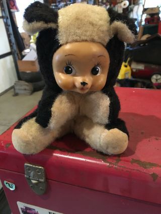 Vintage Rubber Face Plush Skunk Toy 6” Cute Teddy Bear Face