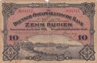 10 Rupien Vg - Fine Banknote From German East Africa 1905 Pick - 2 Extra Rare