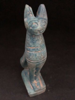Rare Ancient Egyptian Blue Cat Amulet 26th Dyn 680 Bc