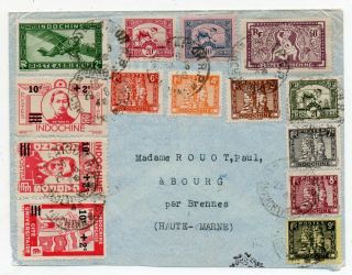 1946 Indo - China To France Cover,  14 Stamps,  Rare Mixed Issues,  Unique