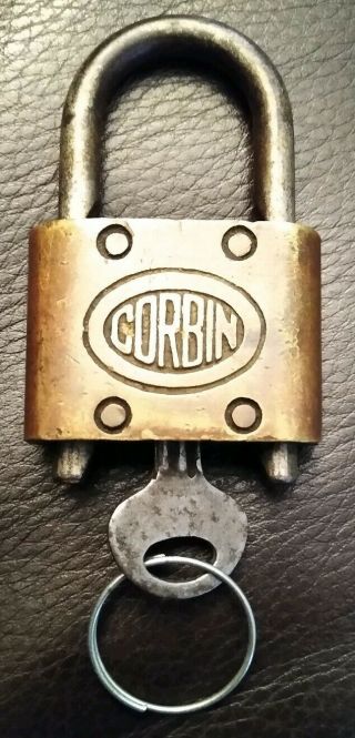 Vintage Antique Corbin Padlock Brass Lock With Key Great Unique Rare Usa