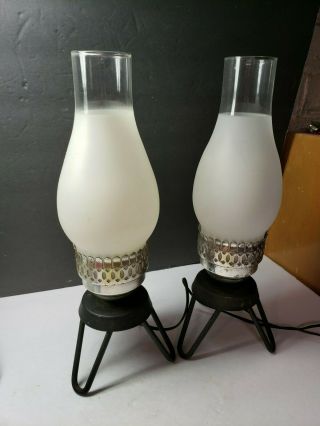 Cool Vintage Pair Mid Century Modern Table Lamps With Hairpin Legs