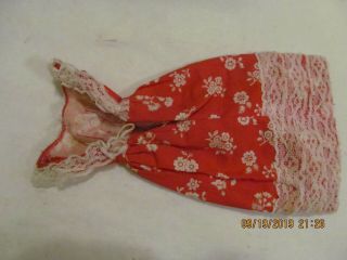 Vintage Barbie Francie Red and White Flowered Long Dress. ,  White Shoes 3