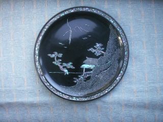 Old Antique Lacquer Mother of Pearl Chinese Wooden plaque Tray by C.  K.  T China 3
