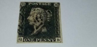 Antique Rare Great Britain Penny Black Stamp 2
