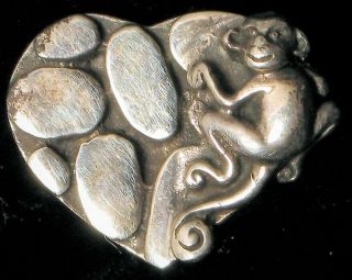 Vtg Designer Signed John Hardy Sterling Silver Kali Monkey Heart Brooch Pin Rare