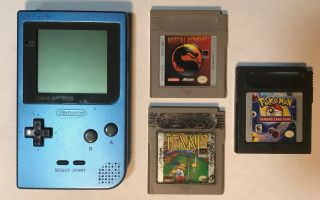Nintendo Game Boy Pocket Ice Blue Very Rare W/3 Games And