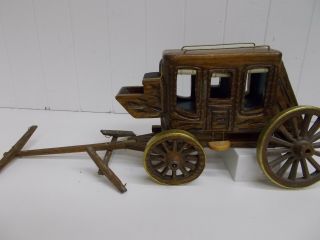 Kw - 496 " Rare " Vintage Wood Stagecoach Carriage Very Unique Leather ? Carved