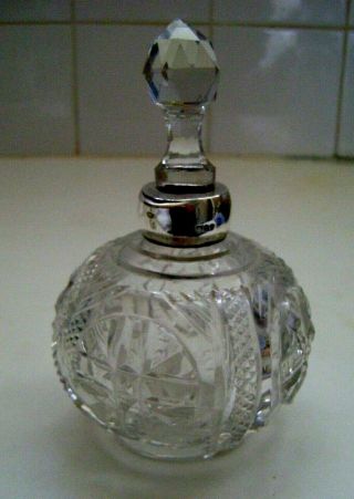 Victorian Cut - Glass Perfume Bottle With 1894 George Betjeman Silver Collar - A/f