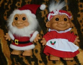 2 Large Russ Troll Dolls Santa And Mrs Claus Christmas 8 " Vintage