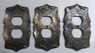 3 Vintage Amerock Wall Receptacle Plate Covers - Carriage House - Brass/bronze