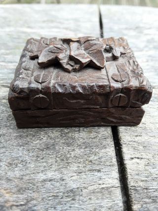 Antique Small Miniature Black Forest Carved Wooden Box