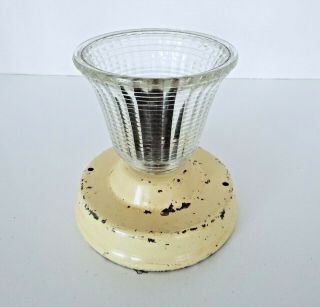 Vintage Light Fixture Mid Century Modern Clear Ribbed Glass Shade Bell Shaped