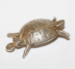 Rare Turtle Opening To Rabbit Hare Sterling Silver Vintage Charm C.  1960,  By R.  F.