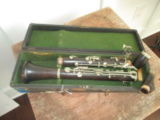 Vintage Antique Albert System Wood Clarinet W/ Rare Mouthpiece,  Coffin Case