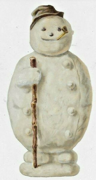 Victorian Antique Die Cut Scrap Mr Snowman With Hat And Pipe Looking Happy 1890