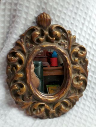 Small Vintage Mcm Hollywood Regency 11 " Baroque Jaru Mirror Bronze Gold Color