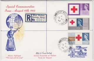 Gb Stamps Rare First Day Cover 1963 Red Cross West Wellow Signed Phosphor