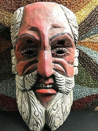 Antique Wood Santa Clause Primitive Folk Art Carved Rare Mask