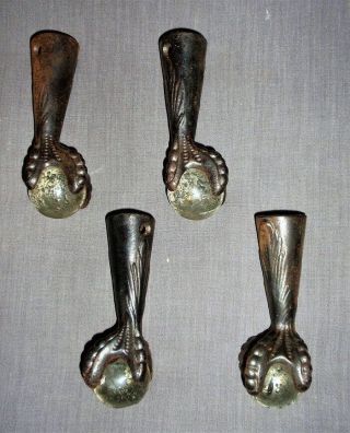 Set Of 4 Antique Early 1900’s Cast Iron Claw Feet With Glass Balls