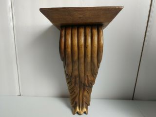 VTG Hand Carved Solid Wood Wall Sconce Shelf Shabby Chic Gold Accent 2