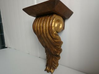 VTG Hand Carved Solid Wood Wall Sconce Shelf Shabby Chic Gold Accent 3