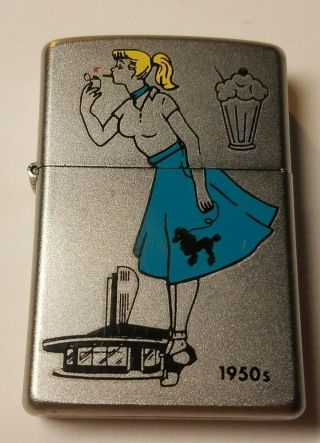 Zippo 1950s Windy Girl Satin Chrome Windproof Lighter Very Hard To Find/rare