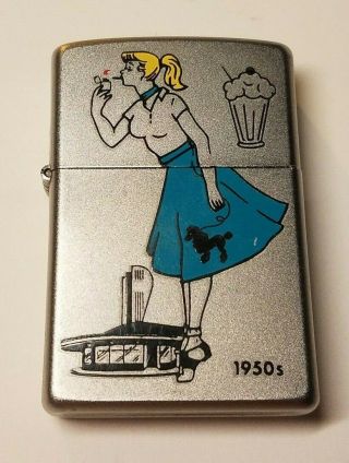 Zippo 1950s Windy Girl Satin Chrome Windproof Lighter VERY HARD TO FIND/RARE 2