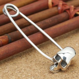 S925 Sterling Silver Jewelry Vintage Sweater Chain Pendant Skull Pin Brooch