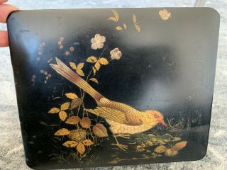 Antique Japanese Papier Mache Lacquer Box Bird Flowers Fine Quality Rare Design 2