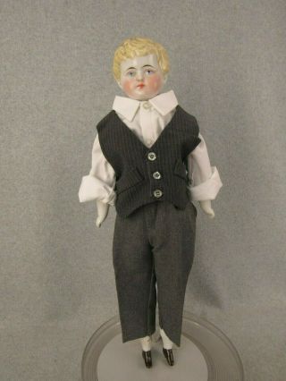22 " Antique German China Shoulder Head Boy Doll With Rare Blonde Swept Hair