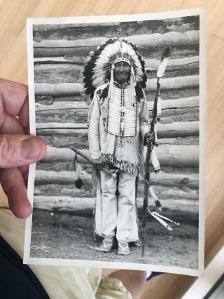 Rare 1930’s Photo Cheyenne Indian Chief Roan Bear In Full Headdress