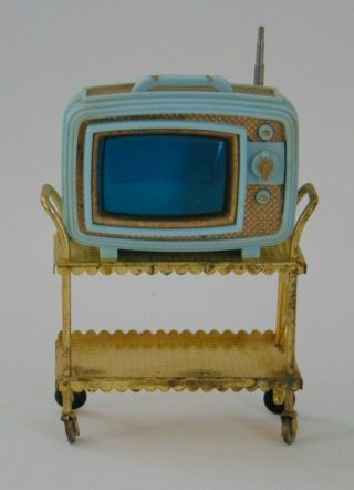 Vtg Ideal Petite Princess Patti Dollhouse - Blue Television Tv W/ Stand - Rare
