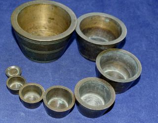 Rare Complete Set Of 8 Antique Cup Weights,  12 - 2 X 1/4 Troy Ounces